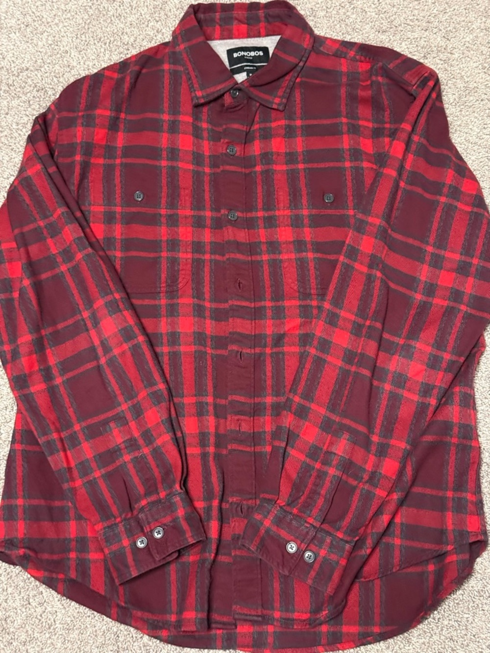 Bonobos Red and Burgundy Plaid Flannel Shirt